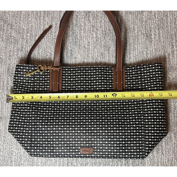 Fossil Rachel Leather Black Striped Tote Purse, Leather, Key Charm, Classic Bag - Picture 11 of 11